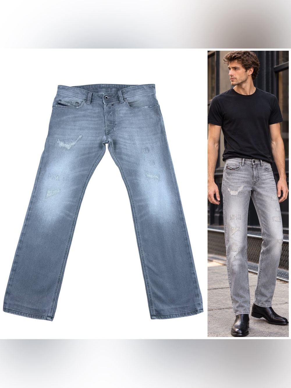 Diesel Safado Jeans Mens 32x29 Regular Slim Straight Distressed Denim Y2K Moto